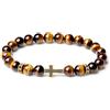 COAI Bracciale Crocifisso da Uomo e da Donna con Perline di Pietre Dure Naturali Occhio di Tigre, Bracciale Occhio di Tigre Unisex S