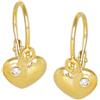 MyGold, pendente a cuore, orecchini in oro giallo 333 Oro (8 carati) 12 mm x 6 mm a forma di cuore con 2 pietre zirconi battesimo, comunione, orecchini oro, orecchini bambino V0013340