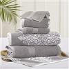 Modern Threads Amrapur Overseas | Artesia Damask Set di 6 asciugamani reversibili in tessuto jacquard tinto in filo (grigio)