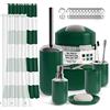 Clara Clark, Set di accessori da bagno verde, 20 pezzi, set di tende da doccia con fodera, portaspazzolino, erogatore di sapone, portasapone, portascopino e cestino della spazzatura