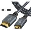 Twozoh Cavo Mini HDMI a HDMI 5M, Intrecciato in Nylon Supporto 3D/4K@60Hz 18Gbps 2160P/1080P per Nikon, Canon DSLR, Videocamera, Laptop, Tablet, Scheda