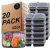 KINGHON Contenitori per alimenti con 2 scomparti,20 Pack BPA free Contenitori di plastica impilabili, riutilizzabili 32 oz Bento lunch box-Suit per microonde, freezer