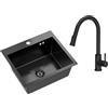 VBChome Lavello da Incasso in Acciaio Inox Con Rubinetto, 50 x 45 cm, Nero, Grande Lavandino, Sifone, Beccuccio