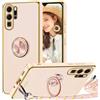 TVVTPU Cover per Huawei P30 Pro con Cordino e Anello Supporto, Custodia Sottile Morbido Silicone TPU Antiurto Dorata Placcatura Protettiva Case con Regolabile Collana Tracolla, Rosa