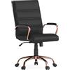 Flash Furniture Sedia girevole in pelle nera con schienale medio, struttura e braccioli in oro rosa
