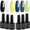 LagunaMoon Set di smalti in gel per unghie, 6 colori, giallo fluo, blu, verde lime, nero, bianco, kit di smalti gel per unghie fai da te di qualità da salone di bellezza, kit per manicure e pedicure