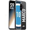 CUSTOMIZZA - Custodia cover nera morbida in tpu compatibile per Samsung S9 PLUS personalizzata calcio football nome e numero calciatori biancoazzurri bianco celesti