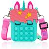 Accevo Pop Bubble Push It Borsa a Tracolla, Borsa per Giocattoli Sensoriali Fidget, 2 in 1 Antistress Fidget Toys Silicone Borsa Multicolor, Regalo per Bambini e Adulti (Unicorno Verde)