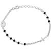 Aka Gioielli® - Bracciale Rosario Cristalli Neri in Argento 925 con Medaglia Madonna Miracolosa e Croce - Braccialetto per Donna e Uomo lunghezza regolabile