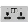 Schneider Electric Lisse - Presa di corrente senza viti a doppio interruttore, bipolare, con indicatore neon, 13 A, GGBL3021DBPC, cromo lucido con inserto nero
