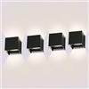 ledmo 4 Pezzi Lampade LED da Muro 12W 4000K Nero Opaco IP65 Interno/Esterno | Fascio su/giù regolabile 0-120°,COB LED e luce bianco naturale;applique moderna per facciate,balconi,corridoi,scale