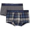 Emporio Armani Underwear 2-Pack-Trunk Classic Pattern Mix, Boxer Uomo, Grigio/Blu (Ash Check/Anthracite), L