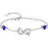 Qings Bracciale Infinito Donna Argento 925 con Saffiro Bracciali Settembre Cuore Pietre di Nascita Braccialetto Regolabile Infinity ECG, Blu Gemma Gioielli Compleanno Regalo per Mamma Donne Ragazze