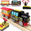 TOPLIVING Treno motorizzato per binari in legno, treno telecomandato con collegamento magnetico, treno locomotiva a batteria per bambini, compatibile con Thomas, Brio, Chuggington