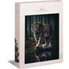 Ulmer Puzzleschmiede - Puzzle Righello della Foresta Oscura - La maestosa tigre siberiana cammina nella notte - Puzzle con tigri da 1000 pezzi per adulti - Made in Germany