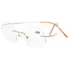 Eyekepper Occhiali da Lettura Uomo Donna Senza Montatura Leggero Elegante Aste in Metallo Colore Oro +2.75