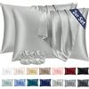 Vielit Set di 2 Federe Raso 70 x 40, Morbido come una Federe Seta Cuscino, Design con Chiusura A Busta, Federe Cuscini & 2 Scrunchies Grigio Chiaro
