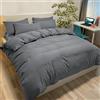 Poligino Set Copripiumino Matrimoniale 250x200 CM (2 Federa 50x80) Monocromatico in Microfibra Grigio Scuro, Morbido ed Ipoallergenico, Federa 50x80 CM