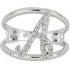 Artlinea, Anello in Argento 925 Sterling, Gioiello Personalizzato con la Lettera A Corsiva, con Pavé Zirconi, Retro Aperto con Misura Regolabile 5-11, Made in Italy