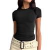 LACOZY Top corto da donna di base tinta unita manica corta girocollo camicia Y2K slim fit t-shirt streetwear, 06 Verde militare, M