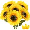Briful Confezione da 6 Girasoli Artificiali, 17,8 cm, Grandi Teste in Seta, Altezza 66 cm, Fiori Finti per Centrotavola, Casa, Ufficio, Decorazione per Matrimoni