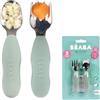 Béaba BEABA, Set di 2 posate in acciaio inox e silicone, Posate per bambini, Posate per bambini, A partire da 10 mesi, Forma ergonomica, Impugnatura ergonomica, Posate per l'apprendimento, Verde salvia