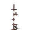 PawHut Albero Tiragraffi Multilivello a Soffitto con Amaca e Altezza Regolabile, 40x34x230-260cm, Marrone|Aosom