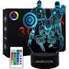 AIRUEEK 3D Superhero Lampada Spiderman,Spiderheroman Luce Notturna Bambini Led Illusione Ottica Lampade-16 Colori Dimmerabili Telecomando-Iron Man Gadget Per bambini Uomo Ragazzo