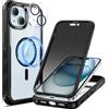 seacosmo Cover per iPhone 15 Privacy Magnetica, Compatibile con Magsafe, Antispy Schermo Integrata in Vetro Temperato, Protezione Fotocamera, Custodia 360 Gradi Antishock Fronte Retro - Nero