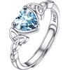 PROSILVER Anelli Regolabili Donna Argento 925 Nodo Celtico e Cuore Pietra di Nascita Anello con Pietra Azzurra Pietra Cuore Marzo Acquamarina Anello Acquamarina Argento 925