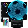 AIRUEEK Luce notturna 3D a forma di pallone da calcio per bambini con striscia luminosa LED a 16 colori e telecomando. Un regalo eccellente per uomini e adolescenti. Base con design a crepa