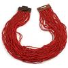 Avalaya Collana multifilo con perline di vetro rosso scuro e chiusura quadrata in legno, lunghezza 60 cm, Misura unica, Legno, Rosso