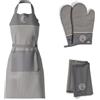 MasterChef Set di Strofinacci Cucina, Grembiule et Guanti Cucina, 100% Cotone, Motivo a Righe Grigie, Lavabile in Lavatrice, Resistente al Calore