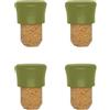 Fackelmann 687074 - Set di 4 tappi in sughero, tappi per bottiglie in sughero e plastica, verde, plastica biologica, 2,5 x 4 cm