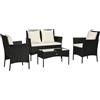 Outsunny Set da Giardino 4Pezzi in Rattan con 2 Sedie, Poltrona da Giardino a 2 Posti e Tavolino Basso|Aosom