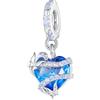 NINGAN 925 Ciondolo A Forma Di Cuore Incantato In Argento Sterling Perline Blu Scintillanti Strass Opalino Adatto Per Le Donne Bracciale Collana
