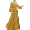 MODSGUE Abaya Muslim - Abito da donna in stile caftano bronzato, elegante, maxi abito islamico, con camicia ricamata, lunghezza intera, giallo., M