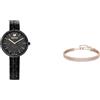 Swarovski Cosmopolitan Orologio, con CristalliSwarovski e Bracciale di Metallo, Finitura in Nero, Meccanismo al Quarzo, Nero & Subtle Bracciale Morbido, Placcato in Tonalità Oro Rosa con Doppia Fila