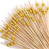 Abeillo 100 Plettri da Cocktail, Fantasiosi Stuzzicadenti per Aperitivi, Spiedini in bambù per Decorazioni per Feste, Plettri per Alimenti con Perle Dorate per Salumi, Sandwich, Hamburger, Frutta (11,9 cm)