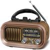 Fantocemea Radio Portatile Vintage FM/AM(MW)/SW, Radiolina Portatile con Bluetooth,Radio Portatile Ricaricabile da 1200 mAh,Supporta TF Card/USB MP3 Player