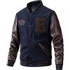 Duohropke Giacca Bomber Calda Bicolore da Uomo Invernale College Giacca da Football in Pelle Sintetica Oldschool, Blu, M