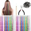 HIFOT 12 Colori Extension Capelli Colorate, Brillantini Estensioni Capelli, Ciocche Colorate per Capelli Bambina, Accessori Capelli Donne Extension Treccine Finta con Strumenti 100 Anelli per Capelli