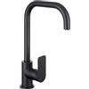Cornat Rubinetto monocomando per lavello Noir Round - Black Edition - Corpo robusto - nero opaco - beccuccio alto e orientabile/rubinetto a bassa pressione/rubinetto da cucina/rubinetto /