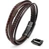 SERASAR 20cm Marrone Braccialetto Uomo Cuoio Aggiustabile Regolabile Magnetico Inox Bracciali Braccialetti Perline Bigiotteria Bracialetto Cinturino Braciale Bambino Bracelet Nere Accessori