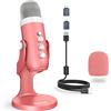zealsound ASMR Microfono,USB Microfono da gioco k66 rosa con silenziamento rapido per telefono PC PS5, Microfono a condensatore cardioide da studio per registrazione, streaming, podcasting, YouTube