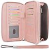 HNOOM Portafoglio Donna in Pelle PU Grande Capacità Lungo Con Cerniera e Bloccaggio RFID, Elegante Portamonete Con 14 Scomparti per Carte (Rosa)