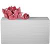 DRW Vaso in ceramica rettangolare bianco con bocca rosa a forma di fiore 32x12,5x12 cm