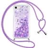 Vauki Cover per iPhone 6/iPhone 6s con Cordino, Trasparente Glitter Liquido Antiurto Brillantini Tracolla Custodia, Silicone Bumper Laccio Sabbie Donna Protettivo Case per iPhone 6S, Viola