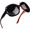 Joopin Occhiali da Sole da Donna Polarizzati Vintage Rettangolari Quadrati Grandi Occhiali da Sole UV400 Protezione (Montatura Rossa)