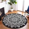 Carvapet Tappeto Rotondo 90cm Morbida Microfibra Tappeto a Cerchio Salotto Cameretta Soggiorno Antiscivolo Lavabile Mandala Boho Tappeti di Zona(Nero)